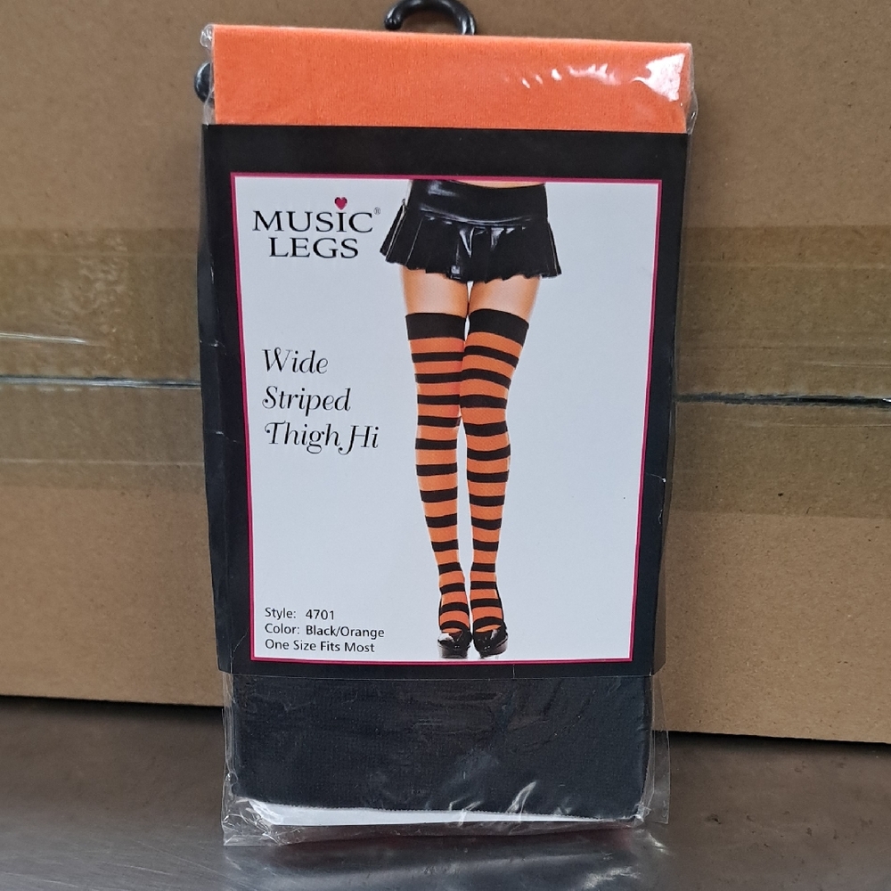 Music Legs Orange and Black Striped Thigh‎ Highs
